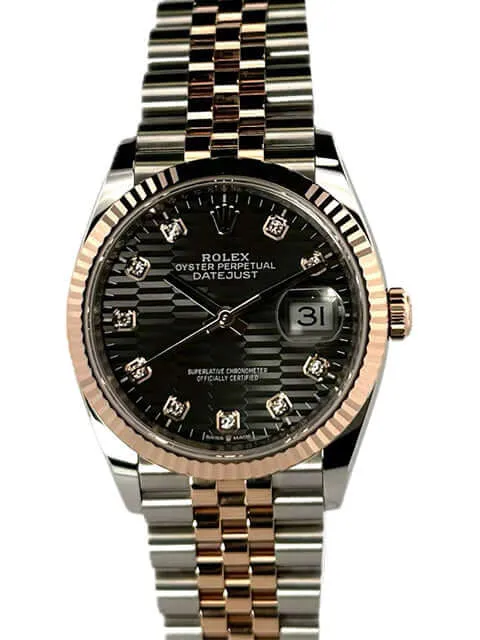 Rolex Datejust 36 Oystersteel Everose-Gold 126231 Grau Riffel Diamant Jubile-Band