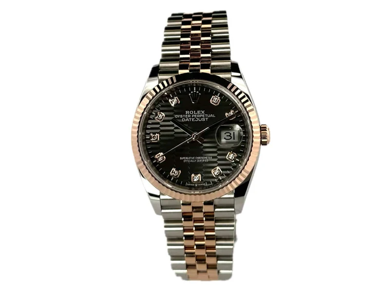 Rolex Datejust 36 Oystersteel Everose-Gold 126231 Grau Riffel Diamant Jubile-Band