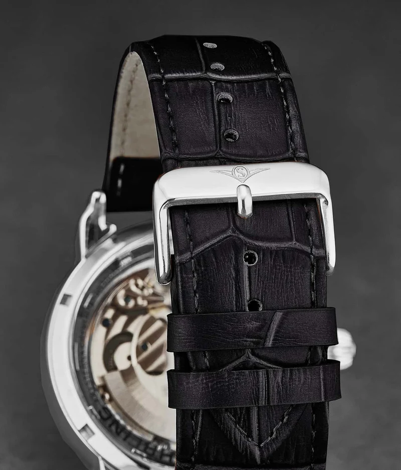 St.371.01 Alligator Embossed Black Leather 24mm Strap