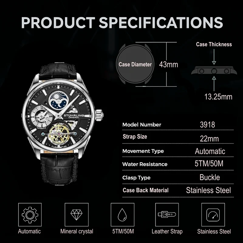 Stührling Special Reserve 3918 Automatic 43mm Skeleton