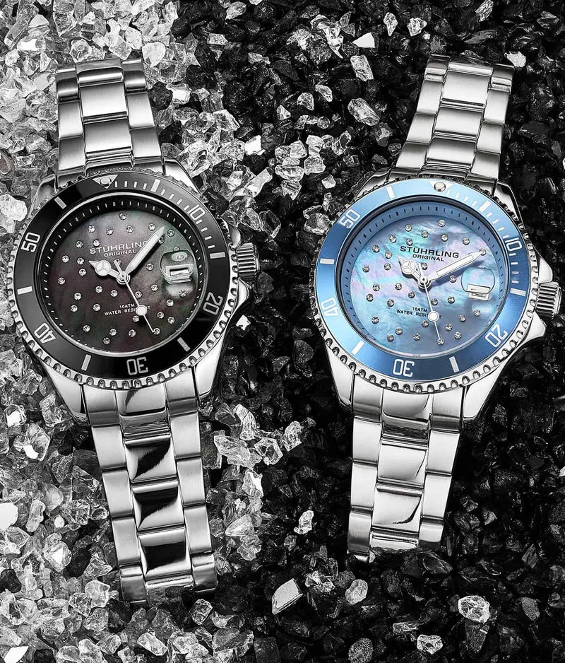 Stührling Classic Couple Diver Set with Signature Pen and Stud Earring