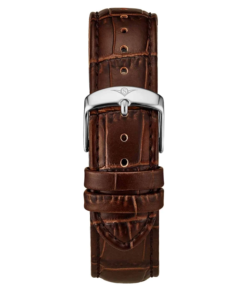 Stührling Genuine Calfskin Brown Leather Alligator Embossed 22mm Strap