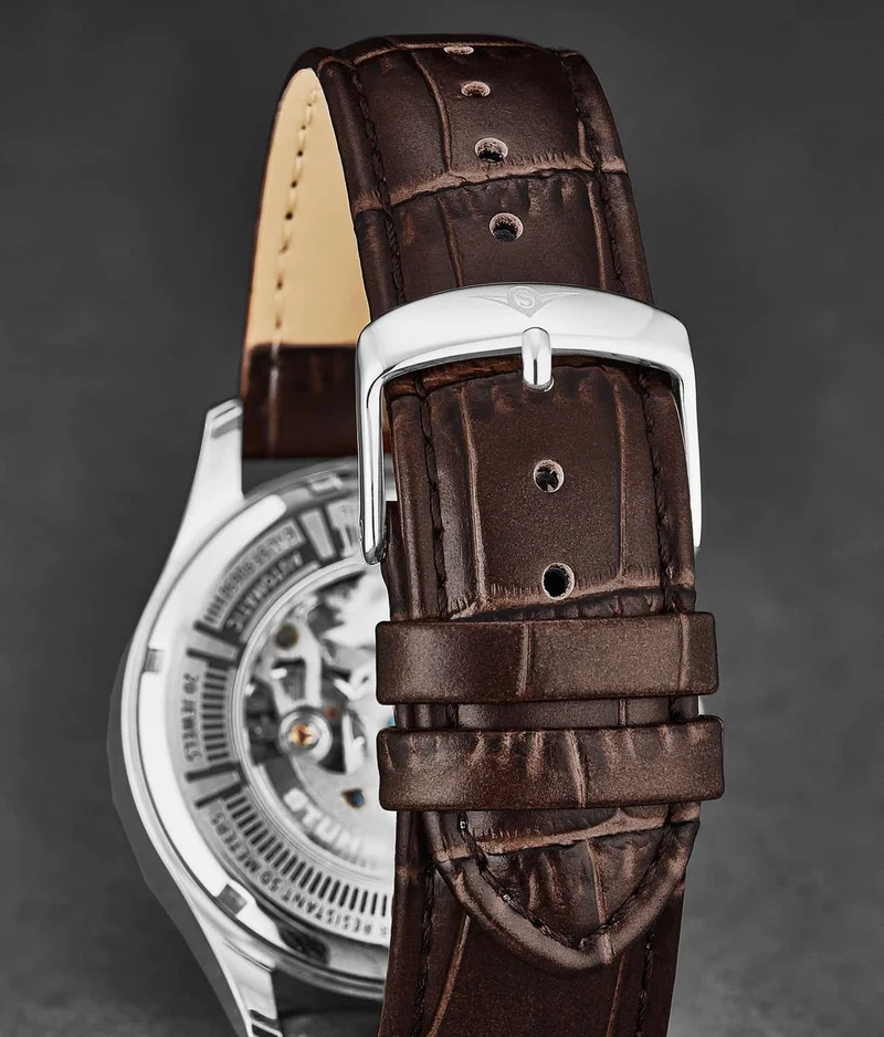 Stührling Genuine Calfskin Brown Leather Alligator Embossed 22mm Strap