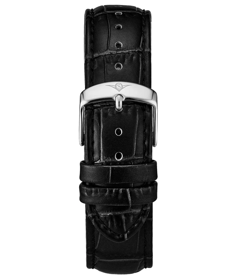 Stührling Genuine Calfskin Black Leather Alligator Embossed 22mm Strap