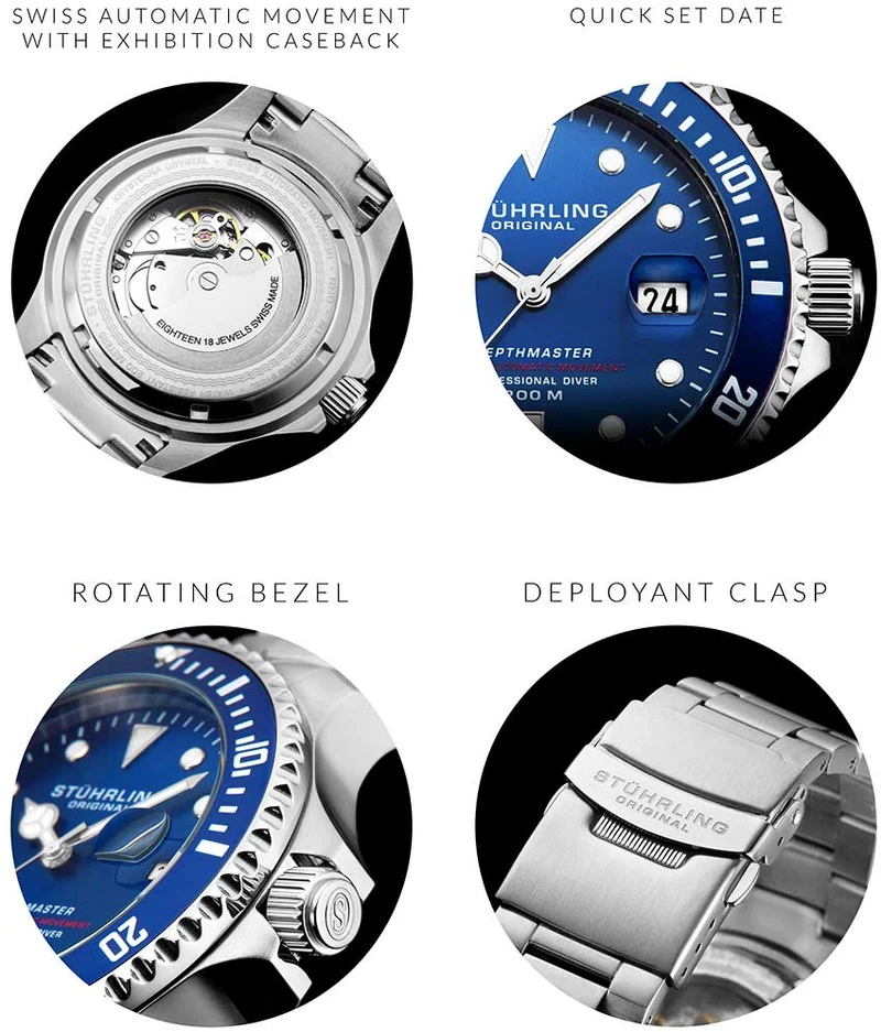Stührling Deep Blue Divers Trio with Signature Pen and Stud Earring