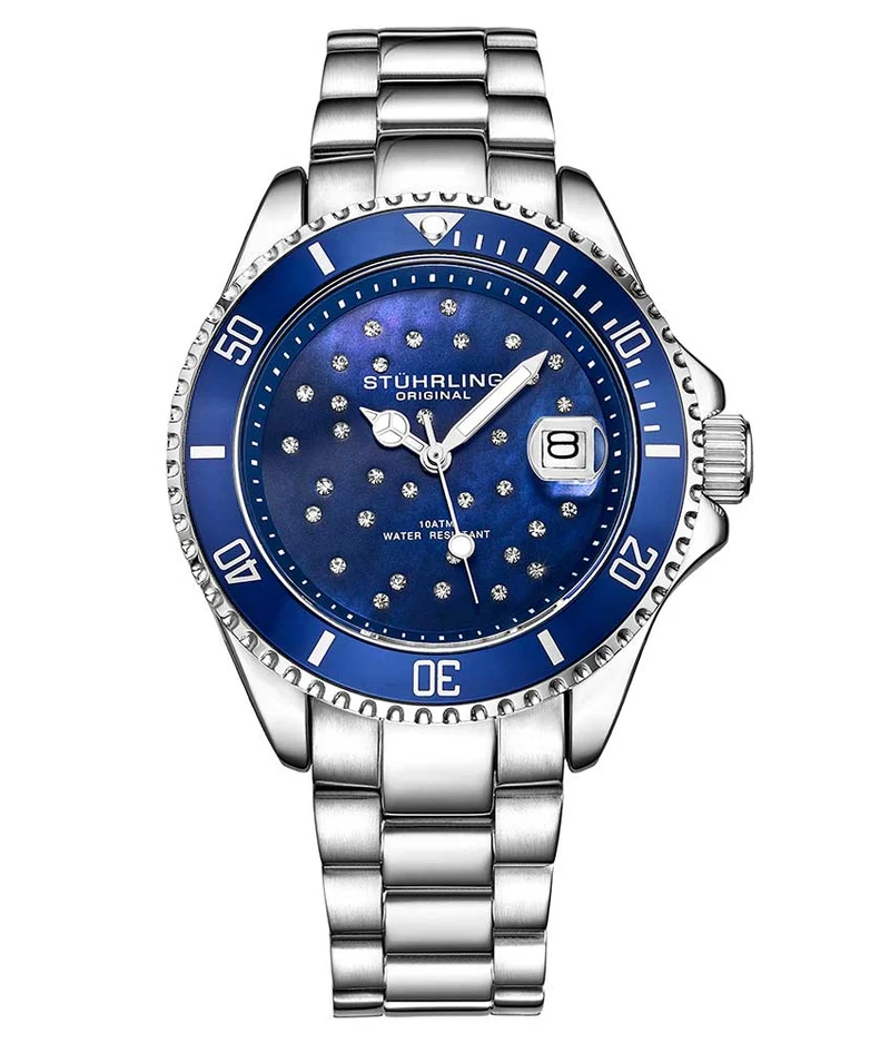 Stührling Deep Blue Divers Trio with Signature Pen and Stud Earring