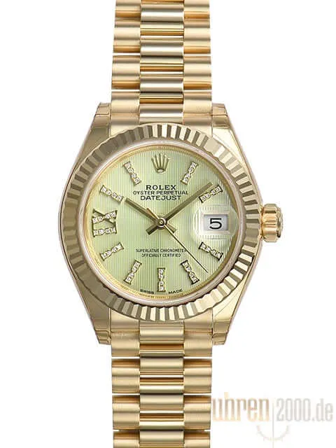 Rolex Lady-Datejust 28 Gelbgold 279178 Lindgrün DIA