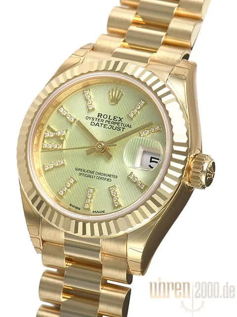 Rolex Lady-Datejust 28 Gelbgold 279178 Lindgrün DIA