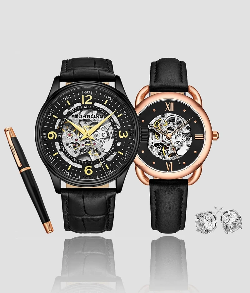 Stührling Stunning Skeletons Set with Signature Pen and Stud Earrings