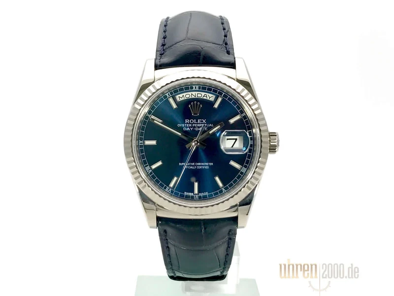Rolex Day-Date 36 118139 Weißgold Leder Blau aus 2015