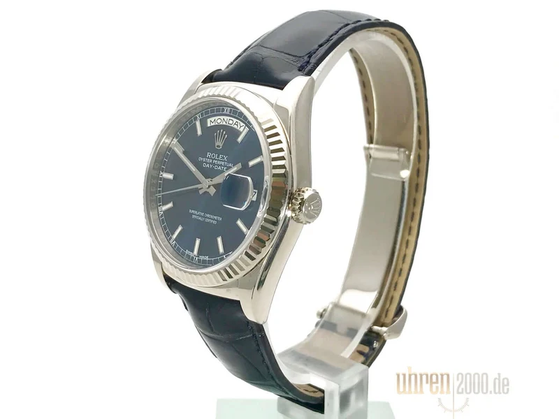 Rolex Day-Date 36 118139 Weißgold Leder Blau aus 2015