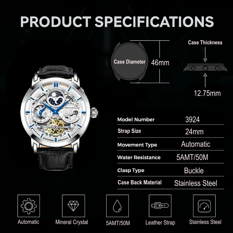 Stührling Anatol 3924 Automatic 47mm Skeleton