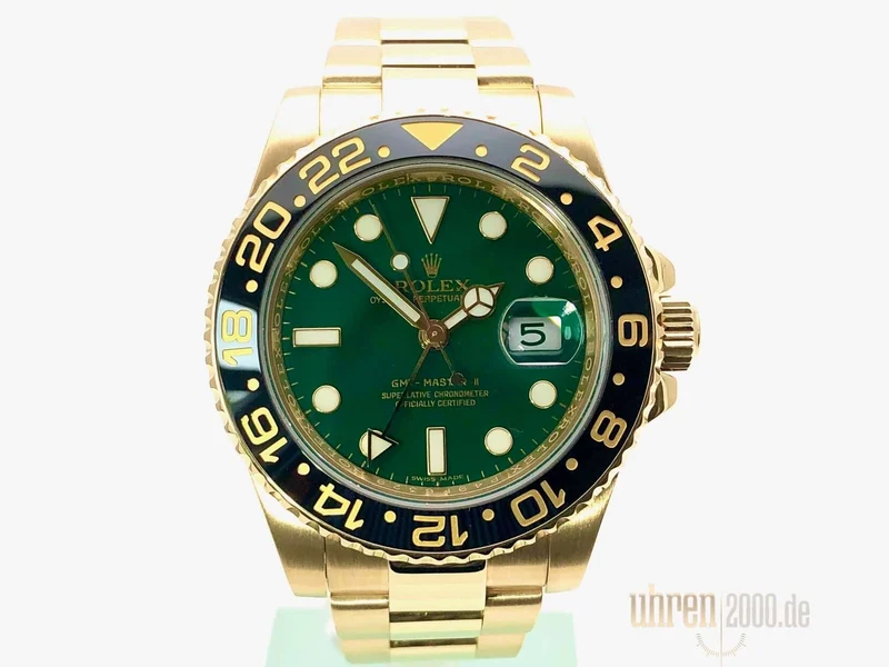Rolex GMT-Master II Gelbgold 116718LN Grün aus 2013 Stick Dial