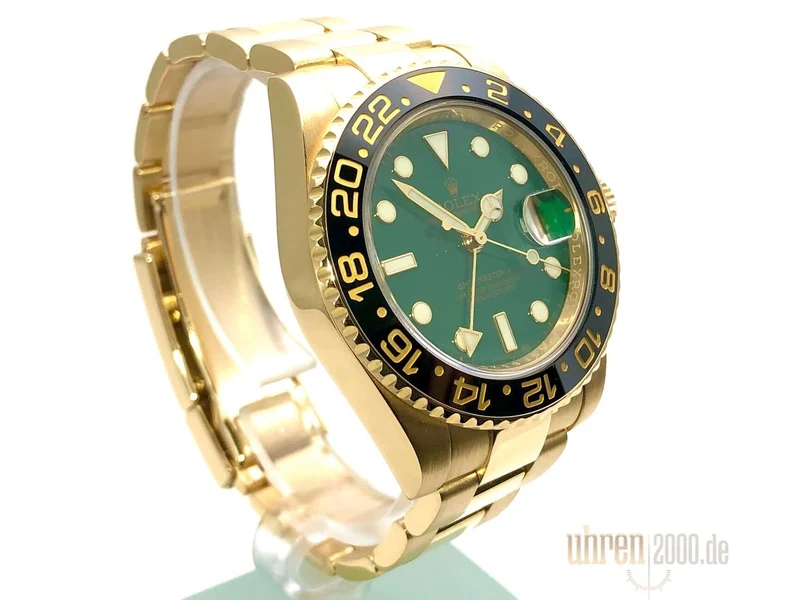 Rolex GMT-Master II Gelbgold 116718LN Grün aus 2013 Stick Dial