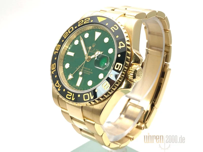 Rolex GMT-Master II Gelbgold 116718LN Grün aus 2013 Stick Dial