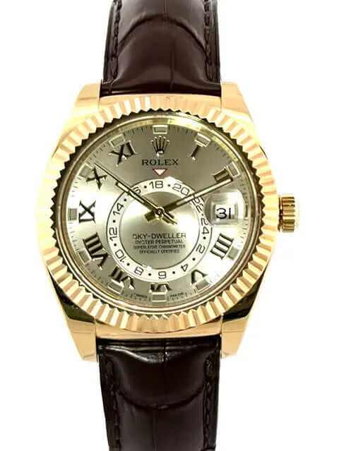 Rolex Sky-Dweller 326138 Gelbgold Leder Silber Römisch