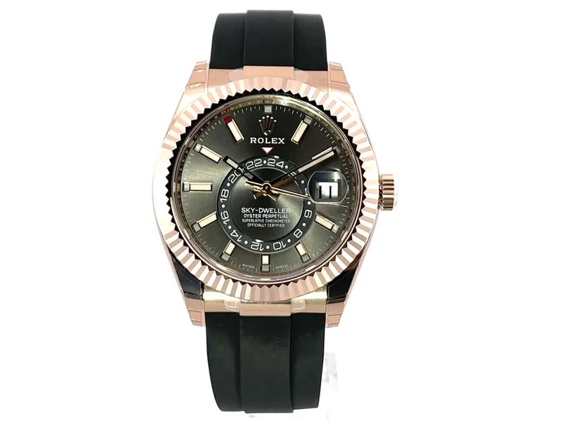 Rolex Sky-Dweller 326235 Everose-Gold Oysterflex Rhodium verklebt