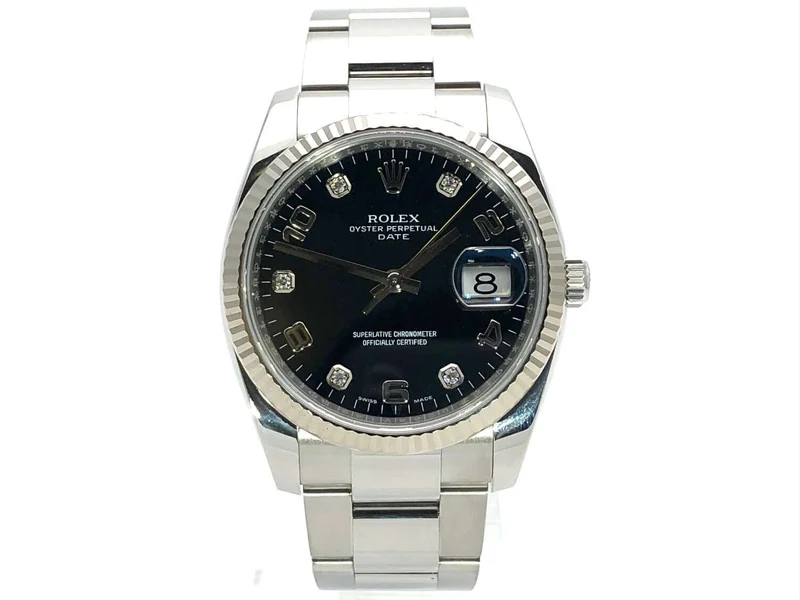 Rolex Oyster Perpetual Date 34 Schwarz Diamant 115234 aus 2017 LC100