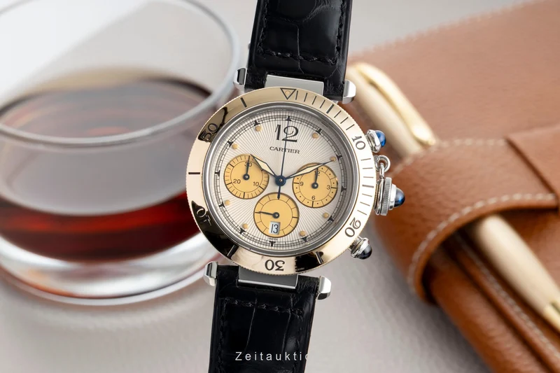 Cartier Pasha chronograph steel / gold quartz men's watch W3101155 [2601941]
