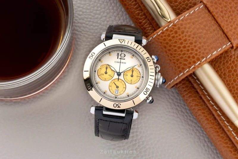 Cartier Pasha chronograph steel / gold quartz men's watch W3101155 [2601941]
