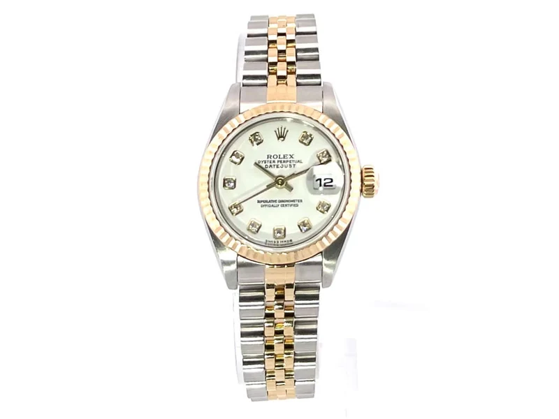 Rolex Datejust 26 Edelstahl Gelbgold 79173 Weiß Diamant Jubile-Band