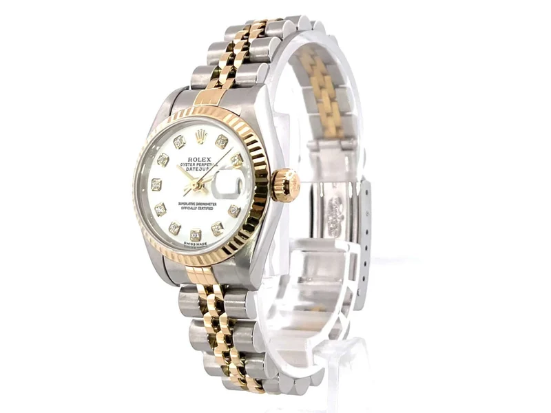Rolex Datejust 26 Edelstahl Gelbgold 79173 Weiß Diamant Jubile-Band