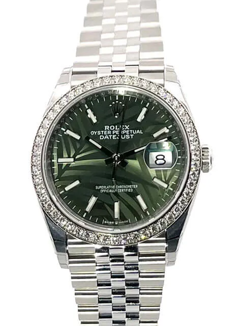 Rolex Datejust 36 Weißgold Diamant 126284RBR Oliv Palmenmuster Jubile-Band