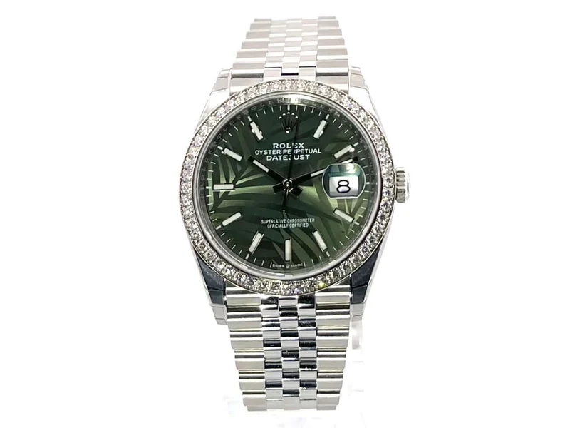 Rolex Datejust 36 Weißgold Diamant 126284RBR Oliv Palmenmuster Jubile-Band