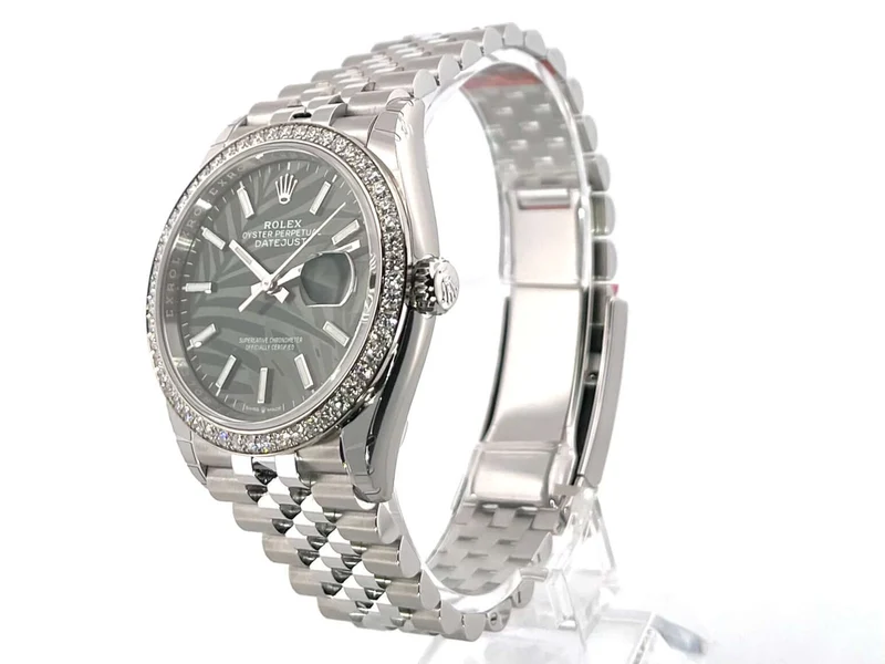Rolex Datejust 36 Weißgold Diamant 126284RBR Oliv Palmenmuster Jubile-Band