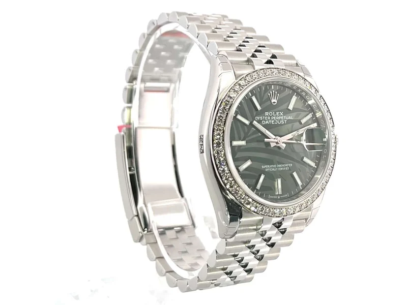 Rolex Datejust 36 Weißgold Diamant 126284RBR Oliv Palmenmuster Jubile-Band