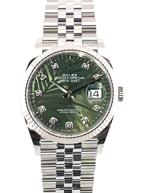 Rolex Datejust 36 Oystersteel Weißgold 126234 Oliv Palmen Diamant Jubile-Band