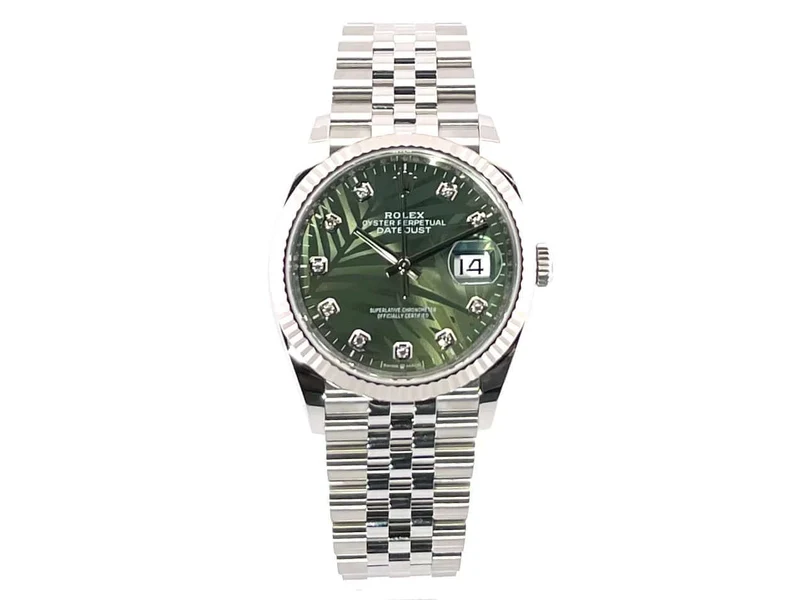 Rolex Datejust 36 Oystersteel Weißgold 126234 Oliv Palmen Diamant Jubile-Band