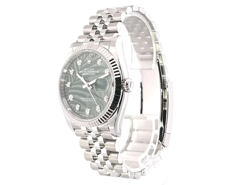 Rolex Datejust 36 Oystersteel Weißgold 126234 Oliv Palmen Diamant Jubile-Band