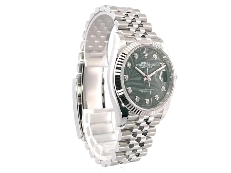 Rolex Datejust 36 Oystersteel Weißgold 126234 Oliv Palmen Diamant Jubile-Band