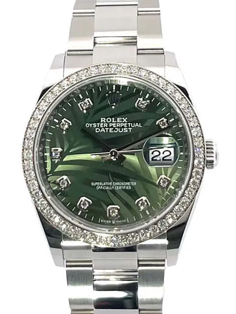 Rolex Datejust 36 Weißgold Diamant 126284RBR Oliv Palmenmuster