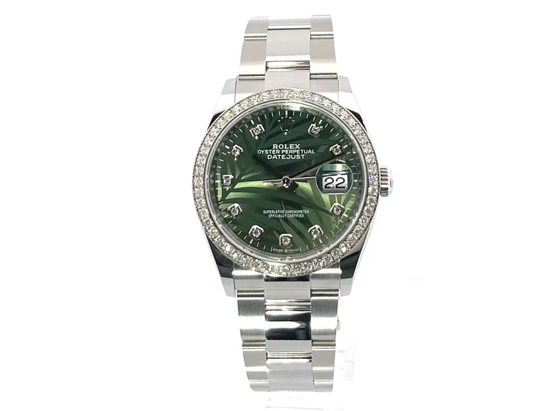 Rolex Datejust 36 Weißgold Diamant 126284RBR Oliv Palmenmuster