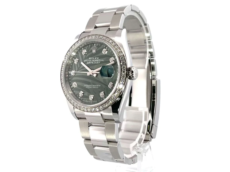 Rolex Datejust 36 Weißgold Diamant 126284RBR Oliv Palmenmuster