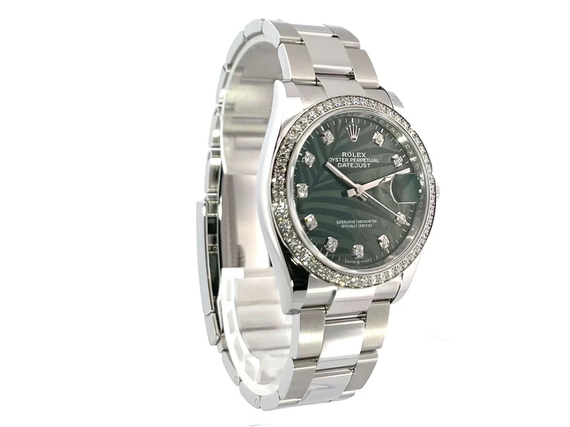 Rolex Datejust 36 Weißgold Diamant 126284RBR Oliv Palmenmuster