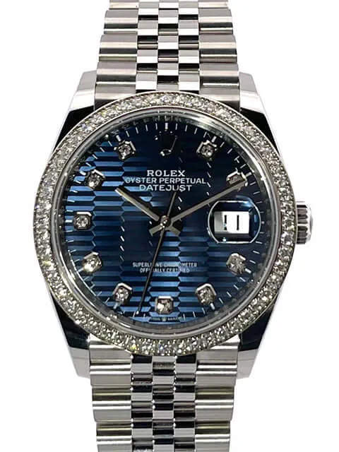 Rolex Datejust 36 Weißgold Diamant 126284RBR Blau Riffel Diamant Jubile-Band