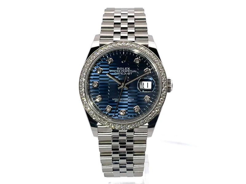 Rolex Datejust 36 Weißgold Diamant 126284RBR Blau Riffel Diamant Jubile-Band