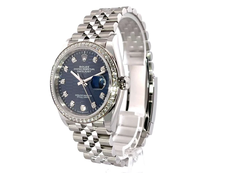 Rolex Datejust 36 Weißgold Diamant 126284RBR Blau Riffel Diamant Jubile-Band