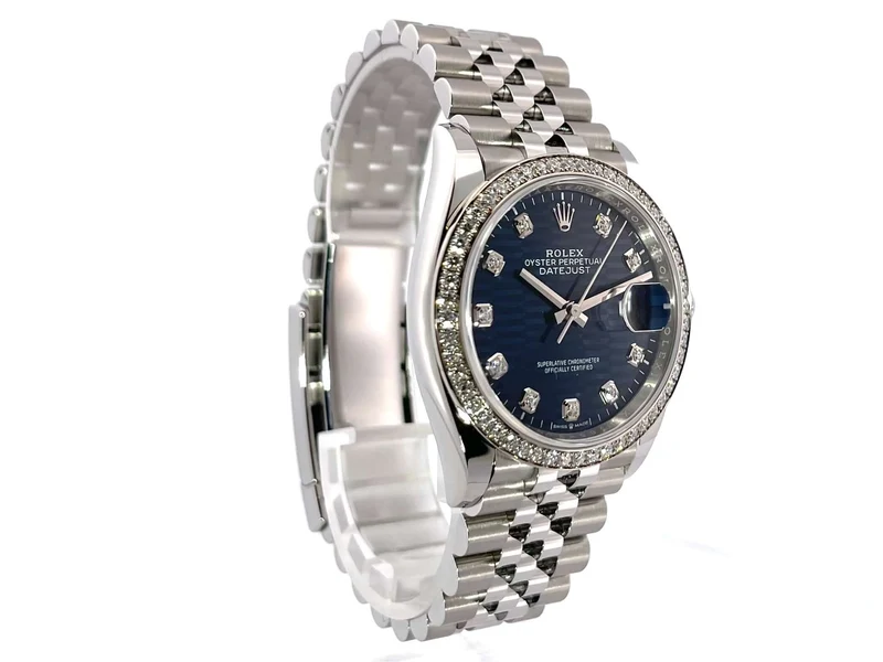 Rolex Datejust 36 Weißgold Diamant 126284RBR Blau Riffel Diamant Jubile-Band