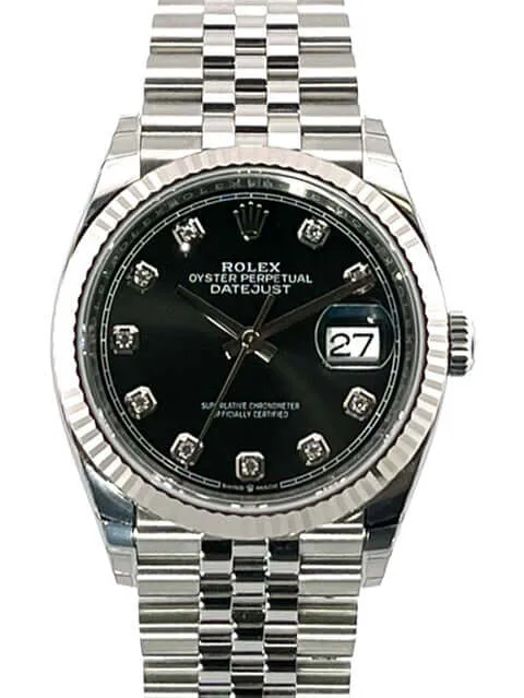 Rolex Datejust 36 Oystersteel Weißgold 126234 Schwarz DIA Jubile-Band verklebt