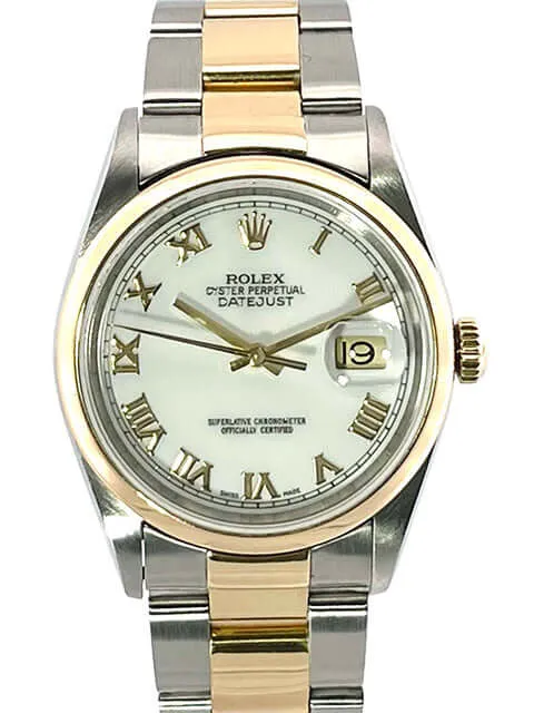 Rolex Datejust 36 Stahl Gold 16203 Weiß Römisch aus 2001 LC100