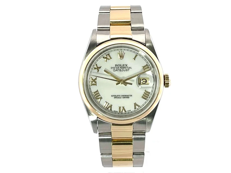 Rolex Datejust 36 Stahl Gold 16203 Weiß Römisch aus 2001 LC100