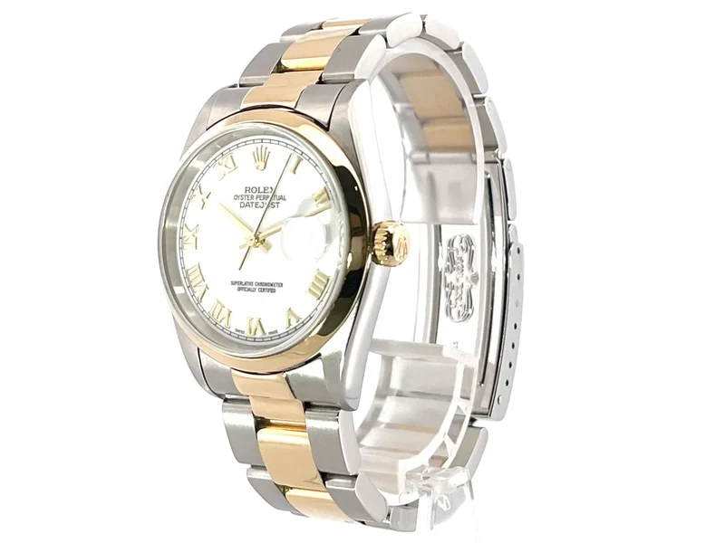 Rolex Datejust 36 Stahl Gold 16203 Weiß Römisch aus 2001 LC100