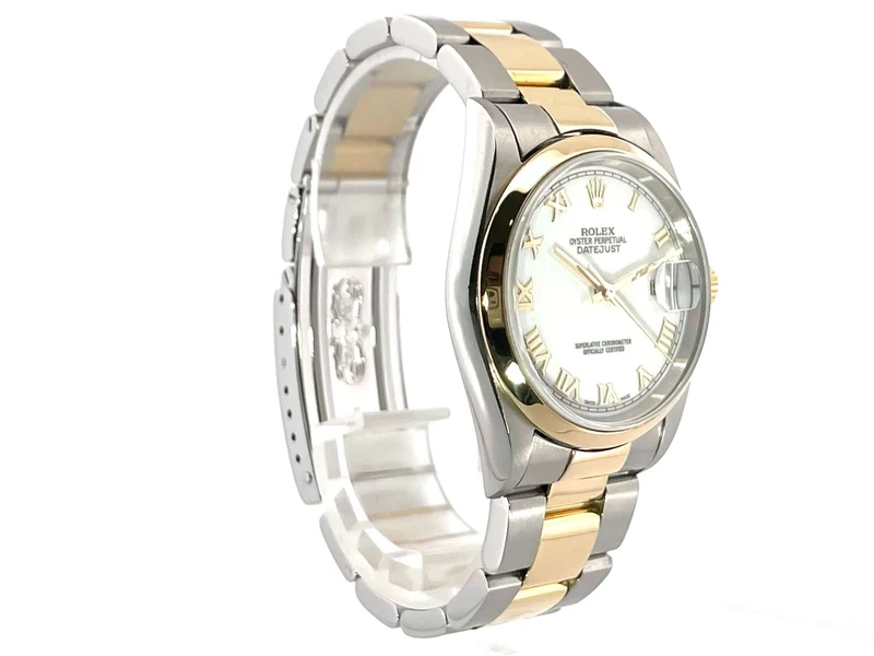 Rolex Datejust 36 Stahl Gold 16203 Weiß Römisch aus 2001 LC100