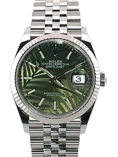 Rolex Datejust 36 Oystersteel Weißgold 126234 Olivgrün Palmenmuster Jubile-Band