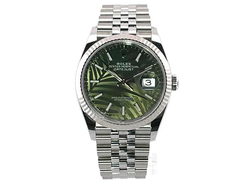 Rolex Datejust 36 Oystersteel Weißgold 126234 Olivgrün Palmenmuster Jubile-Band
