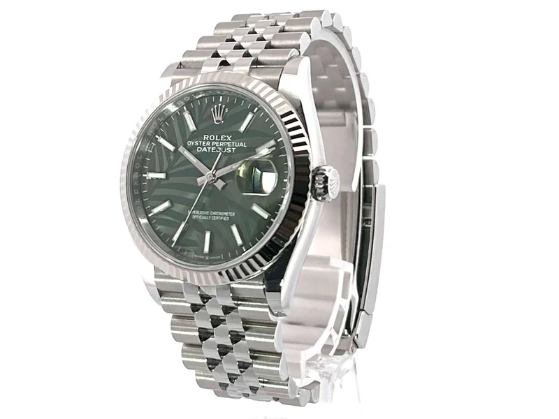 Rolex Datejust 36 Oystersteel Weißgold 126234 Olivgrün Palmenmuster Jubile-Band